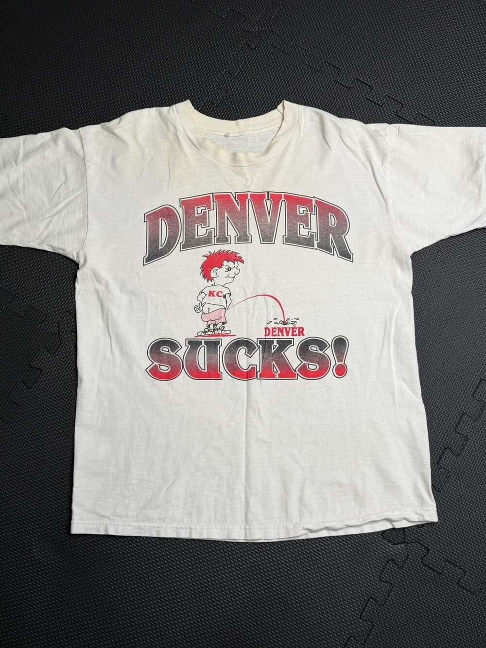 Vintage Denver Sucks Cartoon Novelty Graphic White T-Shirt